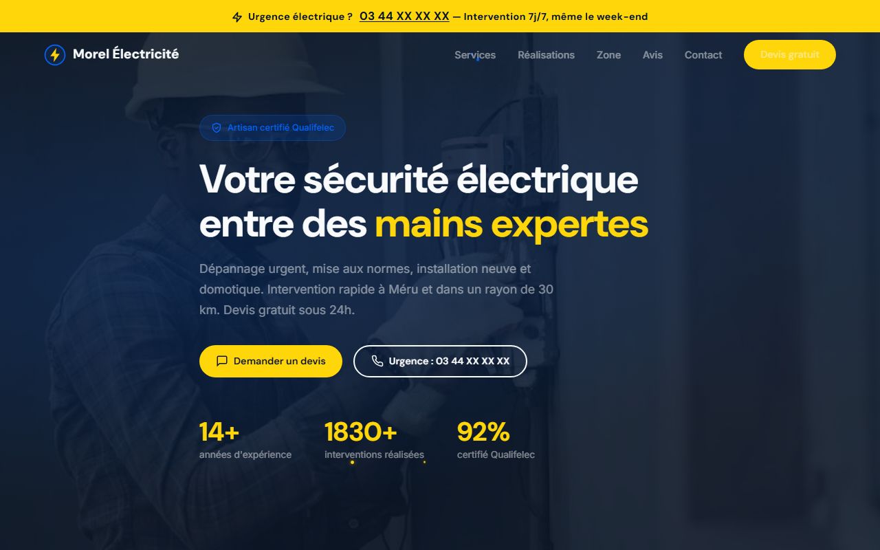 Aperçu de site électricien créé par BizClic