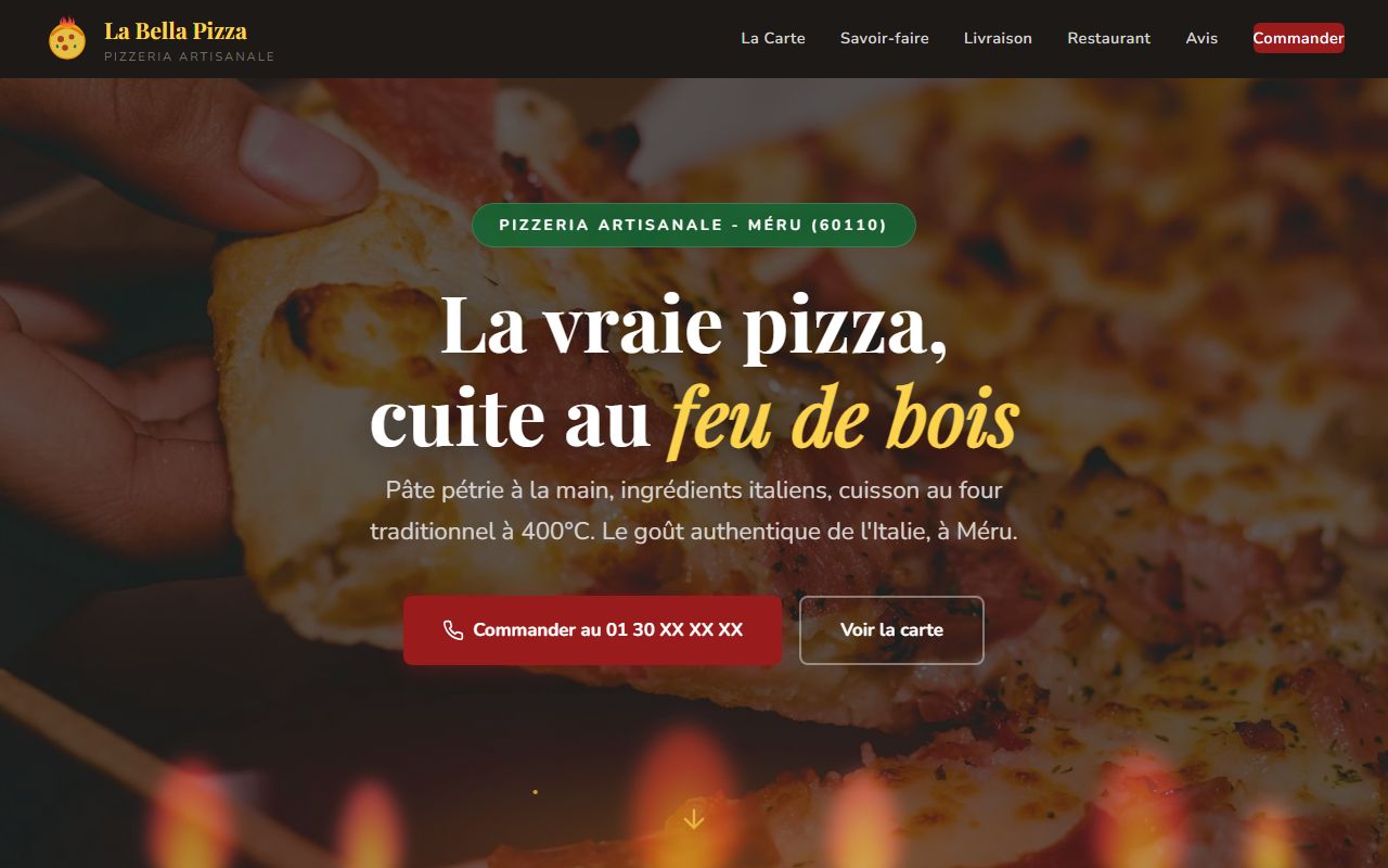 Aperçu de site pour restaurant