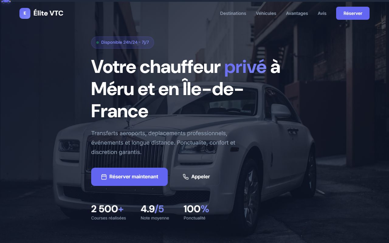 Aperçu de site pour chauffeur VTC