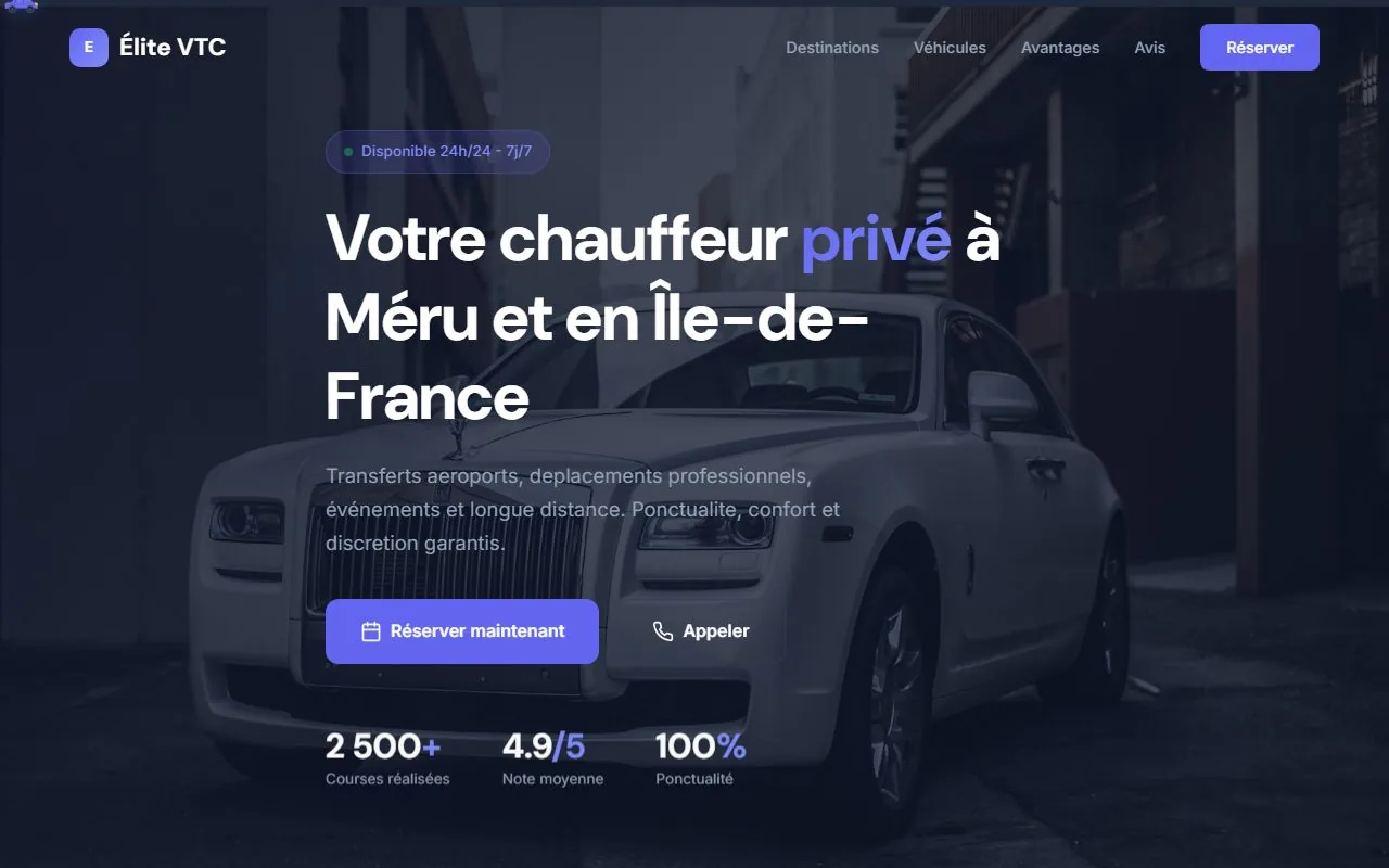 Aperçu de site pour chauffeur VTC