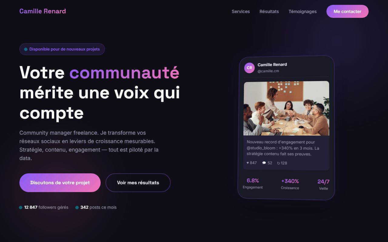 Aperçu de site Community Manager